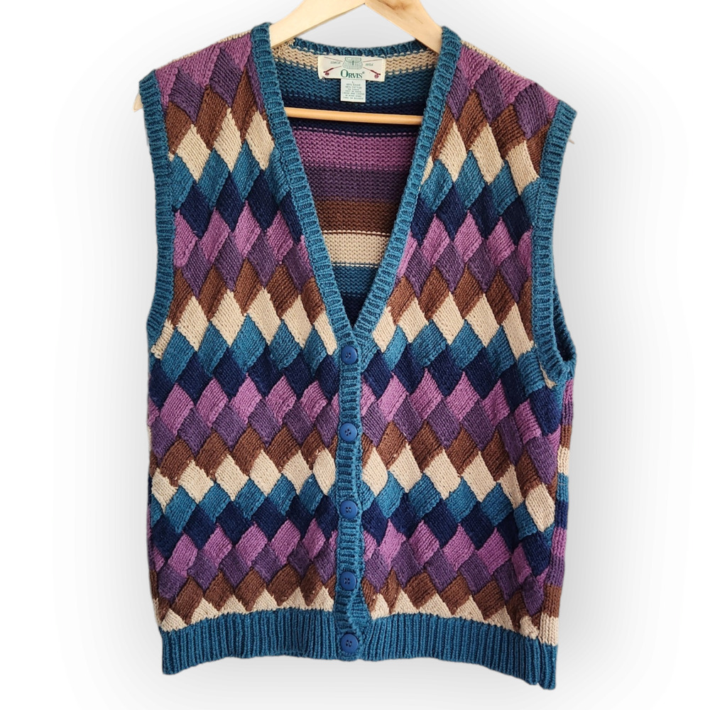 Vintage Orvis  Purple  Woven Knit Sweater Vest L eclectic Grandpa